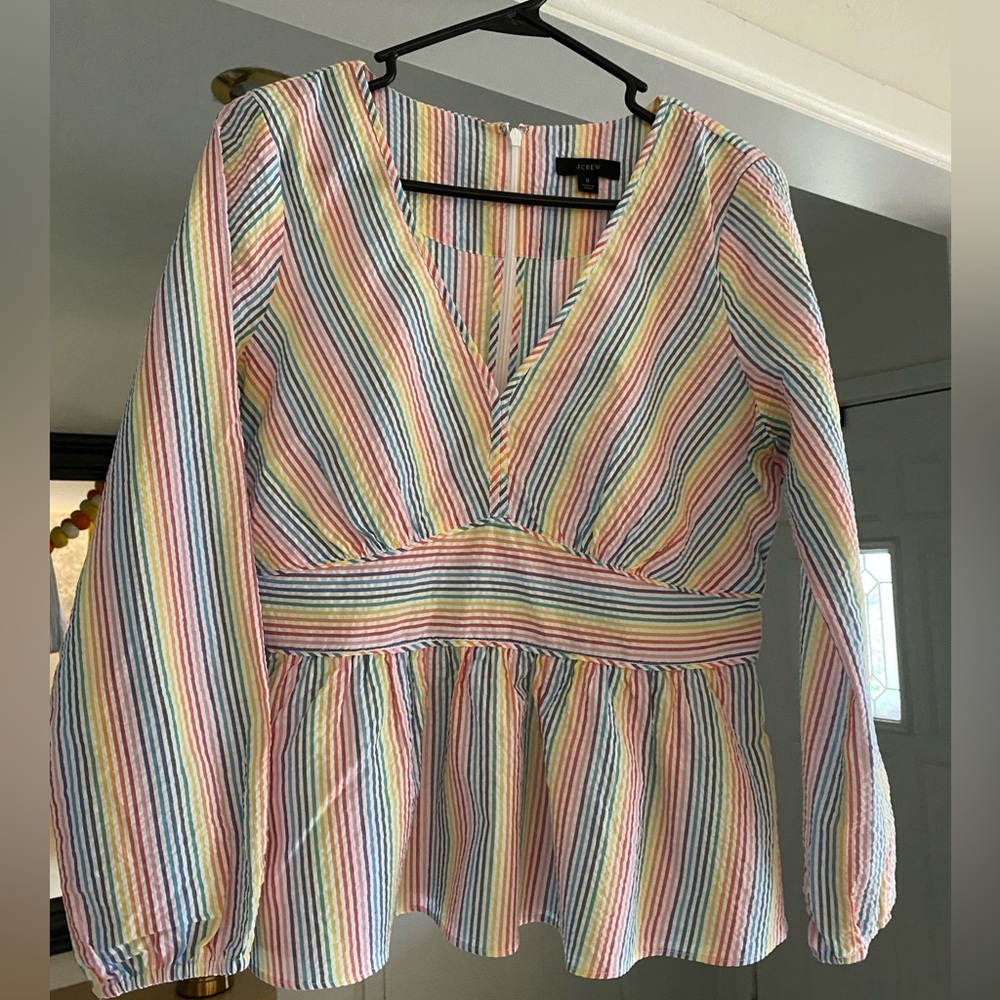 J. Crew Rainbow Seersucker Peplum Top